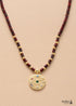 Boho Necklace, Seed Beads Gold Horn Evil Eye Heart Pendant